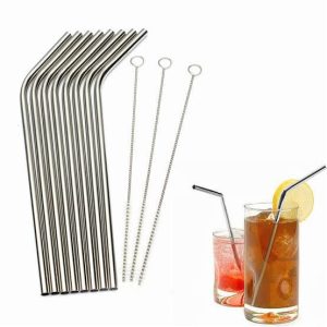 8pcs Stainless Steel Metal Drinking Straws Reusable Straws with 3 Cleaning